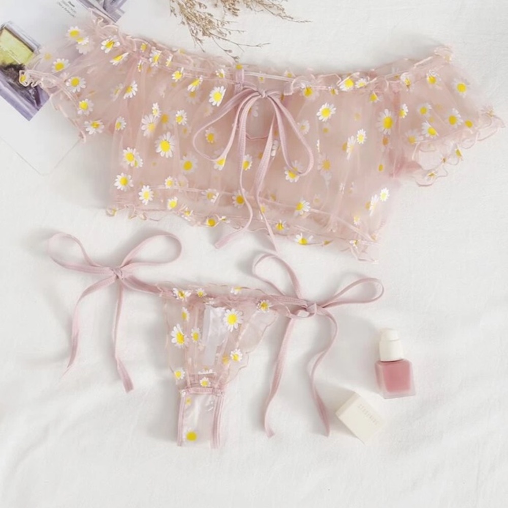 SEXY PINK FLORAL LINGERIE SET (SMALL)